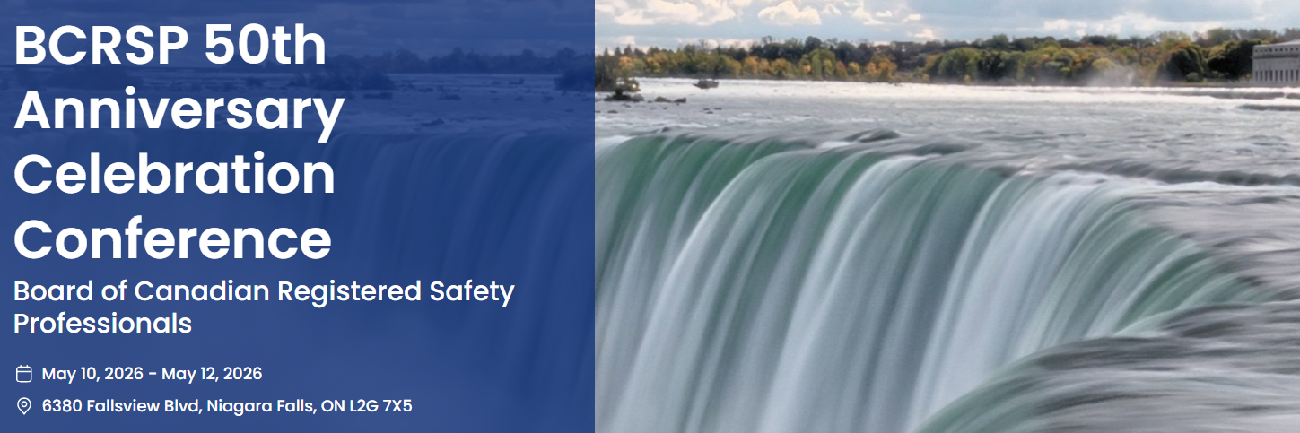 BCRSP 50th Anniversary Event Celebration Conference by BCRSP May 10-12, 2026, with image of Niagara Falls and 6380 Fallsview Blvd Niagara Falls address.