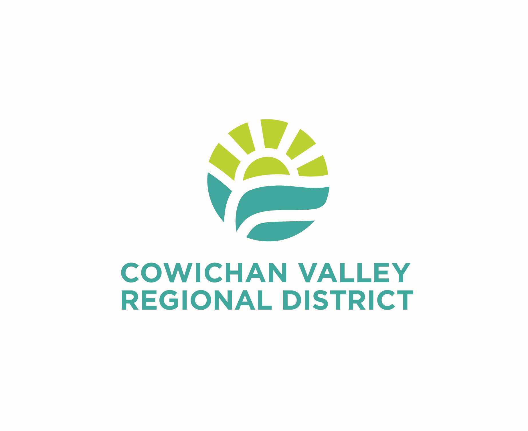 Stylized image of a sunrise over a valley with the words Cowichan Valley Regional District
